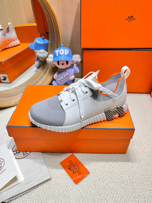 Sneaker slip-on HM Depart Bianco misto Grigio Tessuto a maglia e pelle di vitello 206334