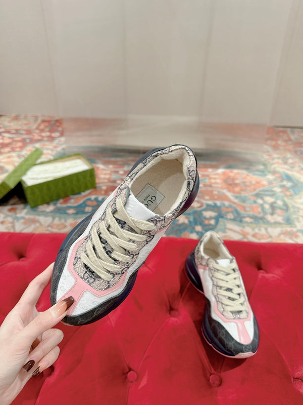 GG RHYTON TRAINER IN PELLE DI VITELLO BIANCA E CARBONE