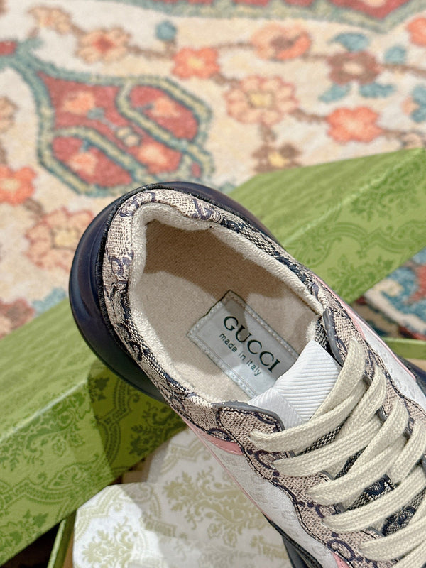 GG RHYTON TRAINER IN PELLE DI VITELLO BIANCA E CARBONE