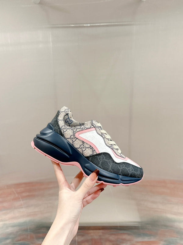GG RHYTON TRAINER IN PELLE DI VITELLO BIANCA E CARBONE