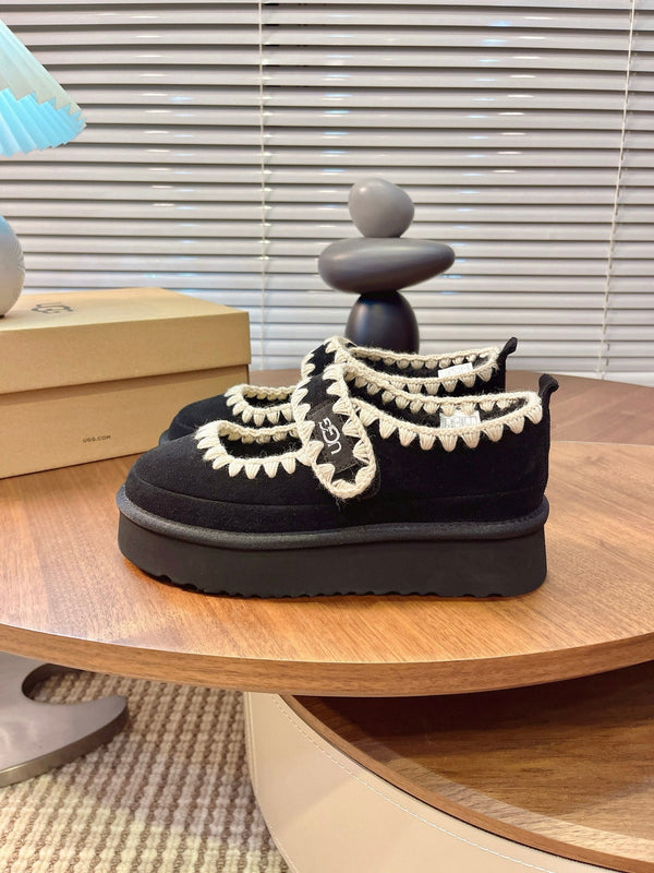 UGG Tazz Mary Jane Shoes Black Suede Shearing