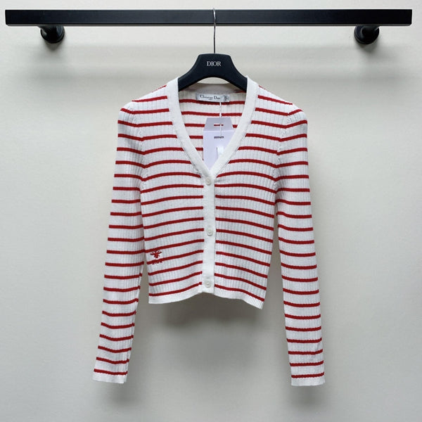 CD 25 Striped Cardigan Red White Wool 246753
