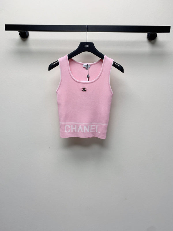 CC 25 Round Neck Knitted Embroidered Logo Vest in Pink 277576