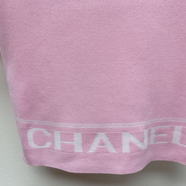 CC 25 Round Neck Knitted Embroidered Logo Top in Pink 277580