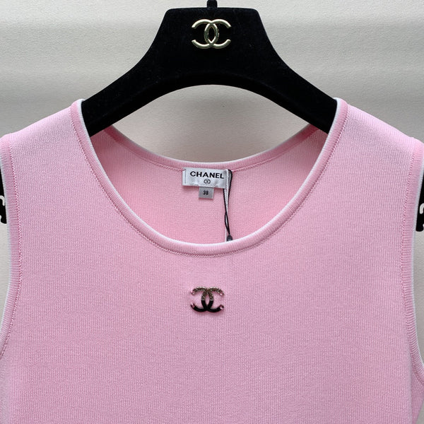 CC 25 Round Neck Knitted Embroidered Logo Vest Dress in Pink 277583