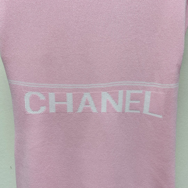CC 25 Round Neck Knitted Embroidered Logo Vest Dress in Pink 277583