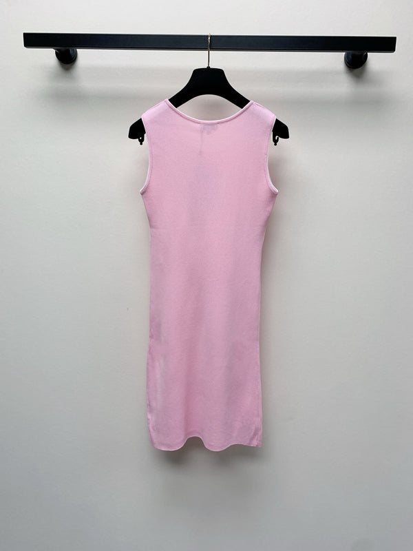 CC 25 Round Neck Knitted Embroidered Logo Vest Dress in Pink 277583