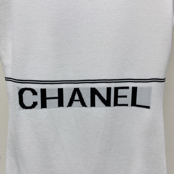 CC 25 Round Neck Knitted Embroidered Logo Vest Dress in White  277584