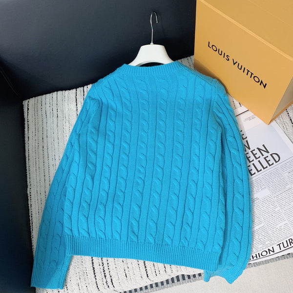 Loewe 2025 Cardigan Boutonné en Laine Bleue Brodé du Logo 289137
