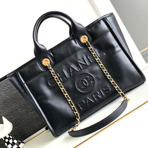 BORSA CC MEDIA DEAUVILLE 33CM IN PELLE DI VITELLO NERA GHW