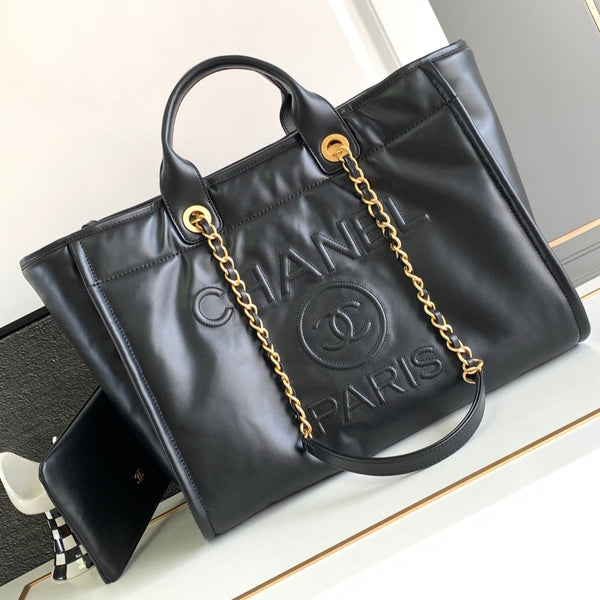BORSA CC LARGE DEAUVILLE 38CM IN PELLE DI VITELLO NERA GHW