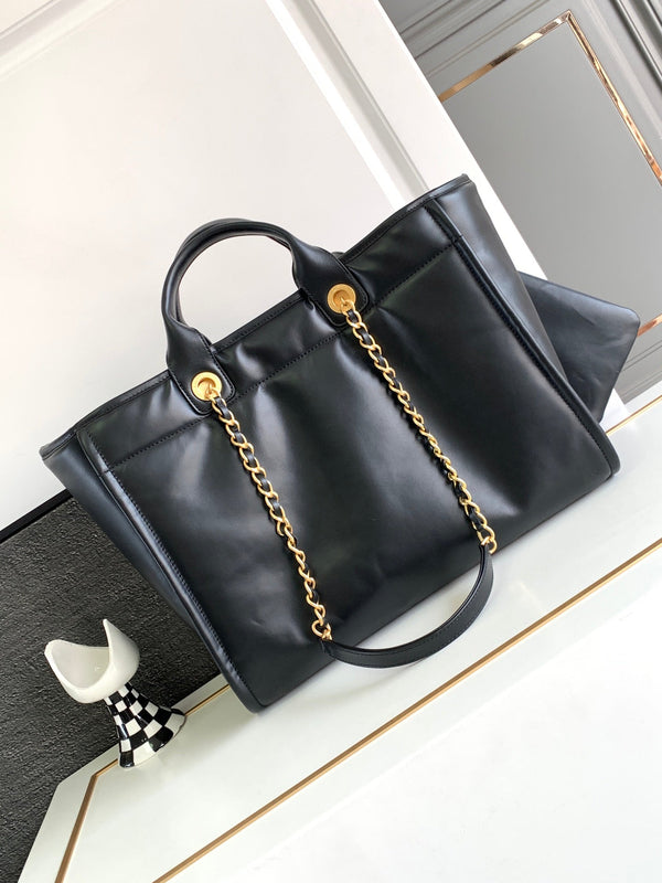 BORSA CC LARGE DEAUVILLE 38CM IN PELLE DI VITELLO NERA GHW