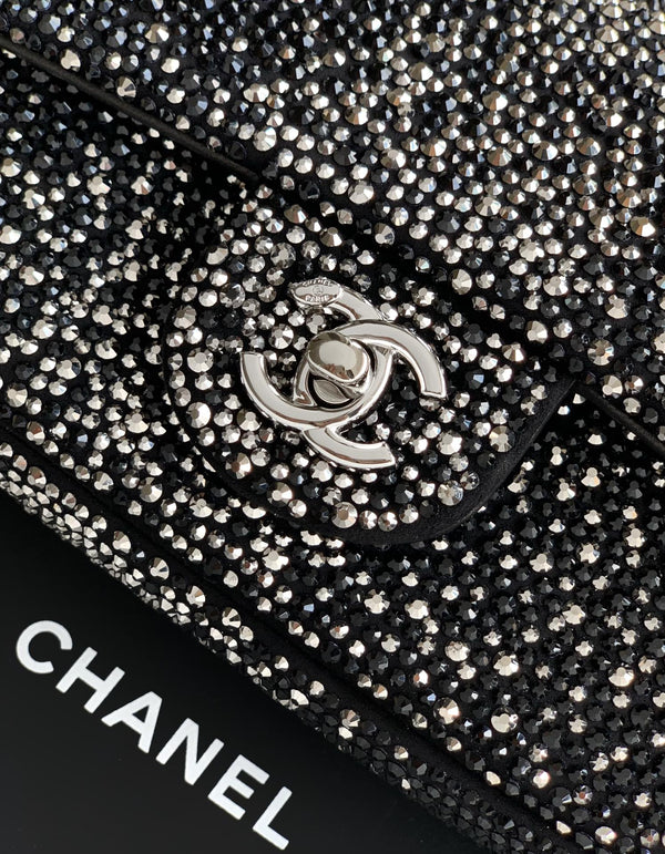 CC Classic Flap Bag 20cm Full Diamond Black Calfskin