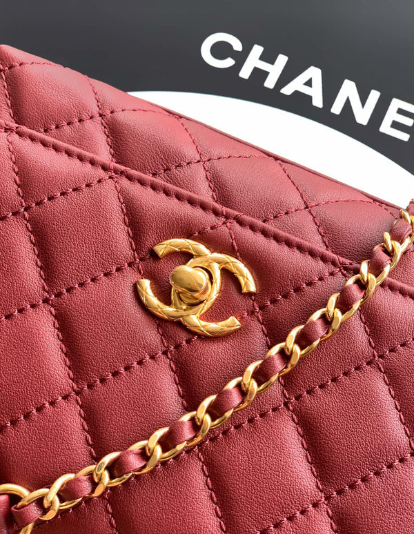 CC Coco Top Handle Bag 19cm Burgundy Quited Leather