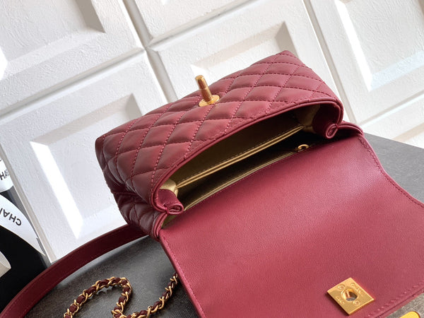 CC Coco Top Handle Bag 19cm Burgundy Quited Leather