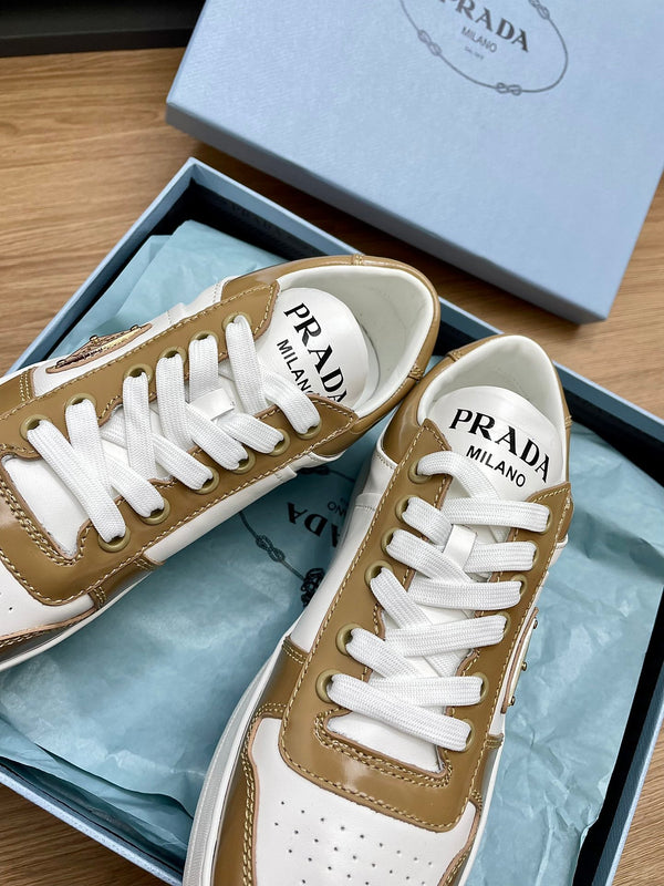 SNEAKERS PRA DOWNTOWN BOLD IN PELLE DI VITELLO BIANCA E NOCCIOLA