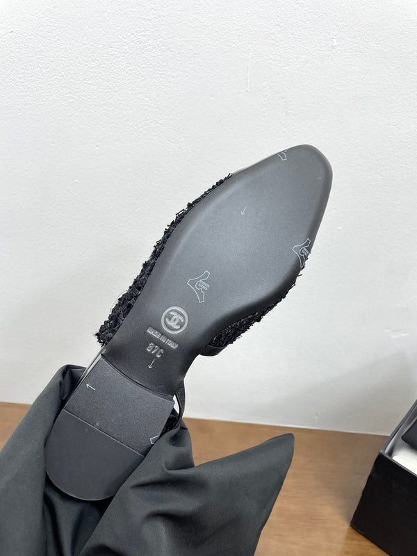 CC Slingback Black Tweed Fabric And Calfskin