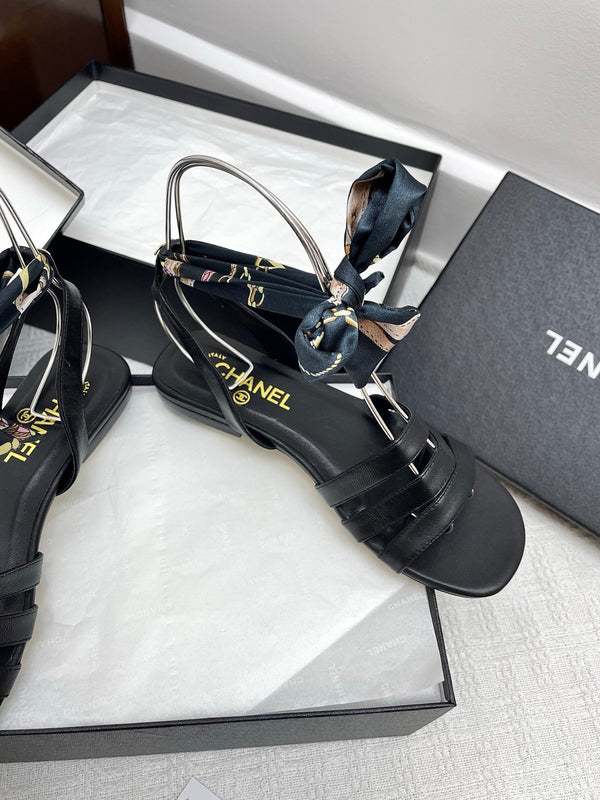 CC 25SS Sandals Three Straps Black Calfskin 338325