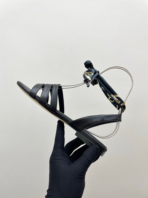 CC 25SS Sandals Three Straps Black Calfskin 338325