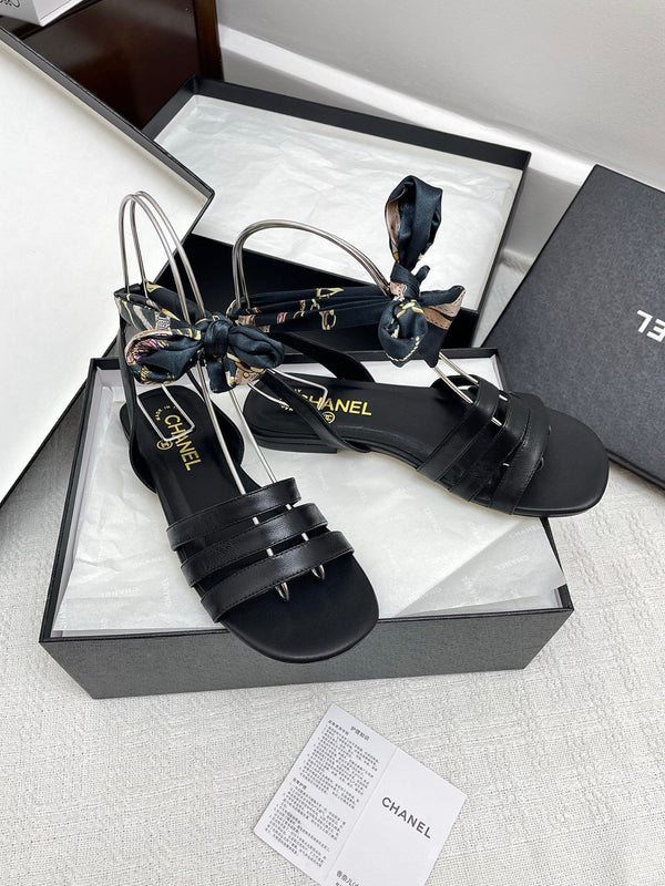CC 25SS Sandals Three Straps Black Calfskin 338325