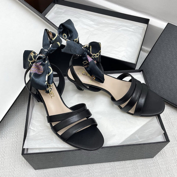 CC 25SS Sandals 5cm Three Straps Black Calfskin 338327