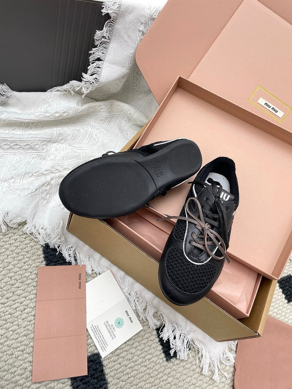 Miu Gymnasium Sneaker Black Mesh Suede 611345