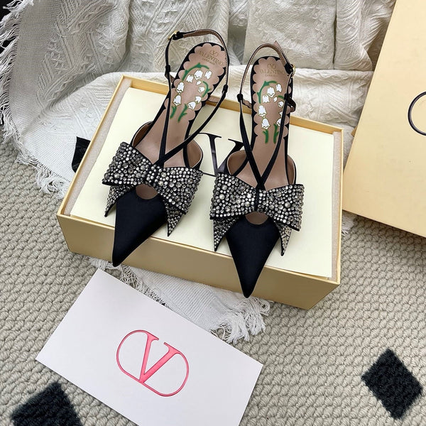 Garavani Bowow 8.0 Embellished Slingback Pumps Black Satin
