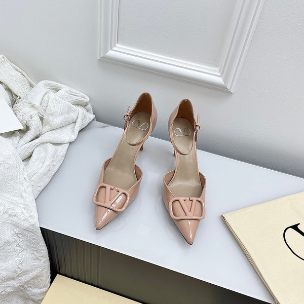 Valentino D'Orsay Slingback 6cm Cuir Verni Rose Foncé 726953