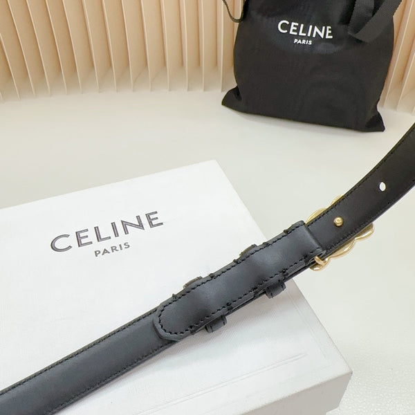 Triomphe Belt 18mm Black Calfskin Gold Buckle Logo Motif Attached