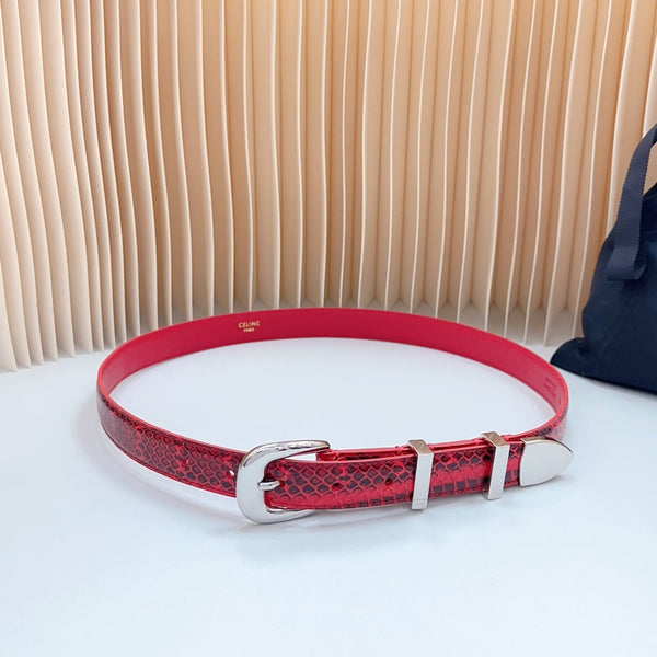 Medium Western Belt 25mm Red Black Snake Embossed Calfskin Silver Loop Shw