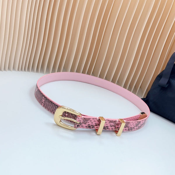 Medium Western Belt 25mm Pink Black Snake Embossed Calfskin Gold Loop Ghw