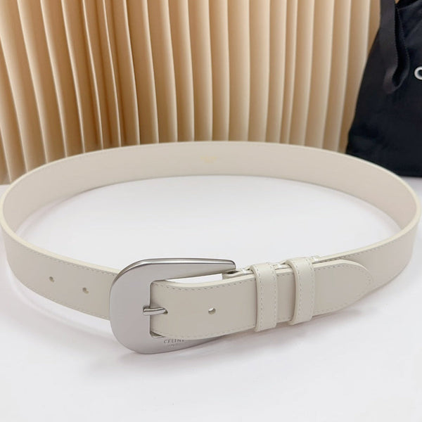 CEL Silver Western 35mm Belt White Cowhide 175055