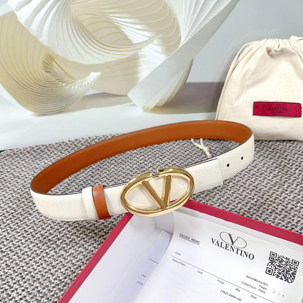 Ceinture Réversible The Bold Edition 30 mm Cuir de Veau Grainé Crème Marron Boucle Dorée