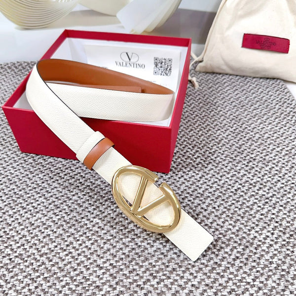 Ceinture Réversible The Bold Edition 30 mm Cuir de Veau Grainé Crème Marron Boucle Dorée