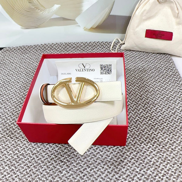 Ceinture Réversible The Bold Edition 30 mm Cuir de Veau Grainé Crème Marron Boucle Dorée