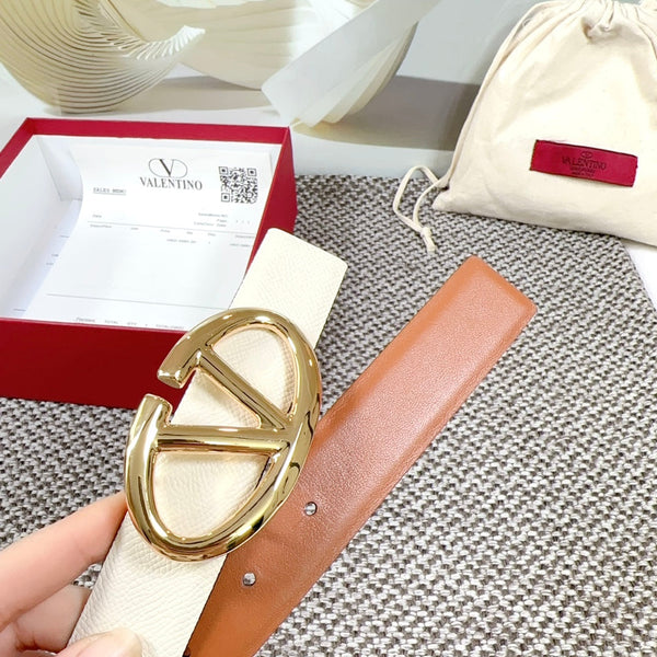 Ceinture Réversible The Bold Edition 30 mm Cuir de Veau Grainé Crème Marron Boucle Dorée