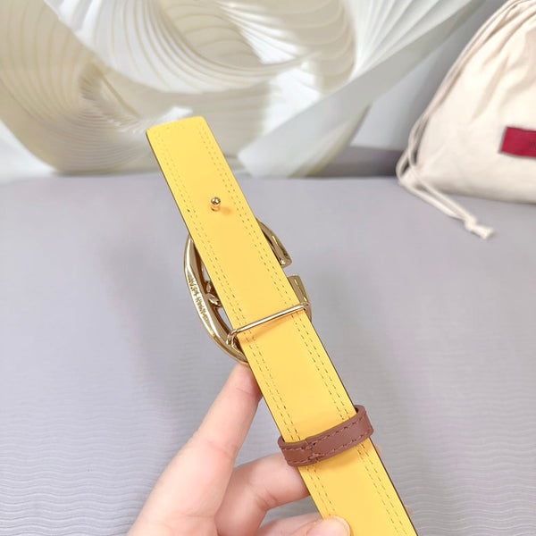 Ceinture The Bold Edition 30mm Cuir de veau marron et jaune Boucle or brillant