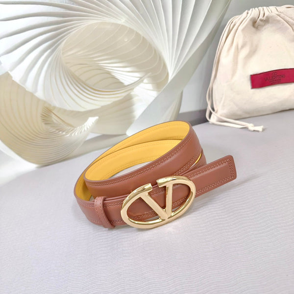 Ceinture The Bold Edition 30mm Cuir de veau marron et jaune Boucle or brillant