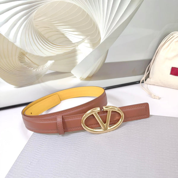 Ceinture The Bold Edition 30mm Cuir de veau marron et jaune Boucle or brillant