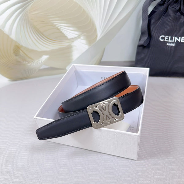 CL MEDIUM 25 MM REVERSIBLE FRAMED TRIOMPHE BELT BLACK AND BRONZE BROWN CALFSKIN SILVER HARDWARE