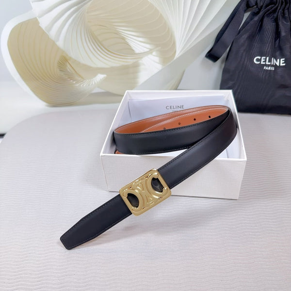 CL MEDIUM 25 MM REVERSIBLE FRAMED TRIOMPHE BELT BLACK AND BRONZE BROWN CALFSKIN LIGHT GOLD HARDWARE