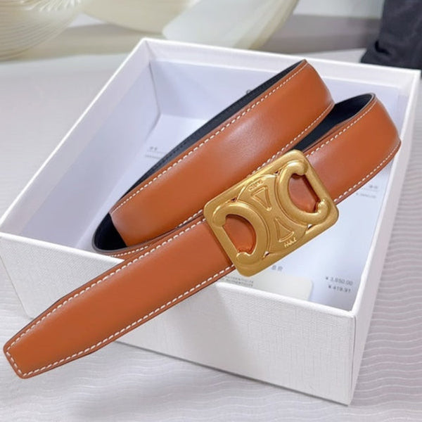CEL Gold Buckle Belt 25mm Brown Calfskin 178254