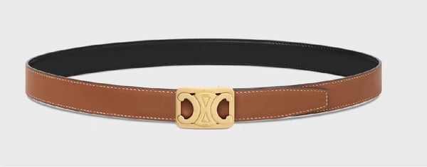 CL MEDIUM 25 MM REVERSIBLE FRAMED TRIOMPHE BELT BLACK AND BRONZE BROWN CALFSKIN GOLD HARDWARE