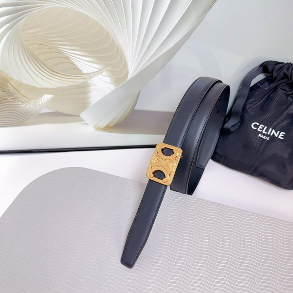 CL MEDIUM 25MM REVERSIBLE FRAMED TRIOMPHE BELT BLACK CALFSKIN GOLD HARDWARE