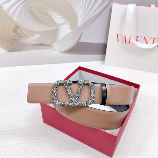 CEINTURE RÉVERSIBLE VLOGO SIGNATURE 40MM CUIR DE VEAU ROSE NOIR BOUCLE ARGENTÉE