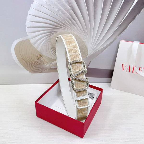 Ceinture iconographe Valenti Toilde 40mm Veau Blanc Beige Boucle martelée Argentée