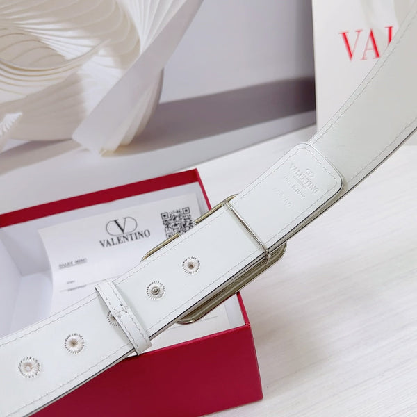 Ceinture iconographe Valenti Toilde 40mm Veau Blanc Beige Boucle martelée Argentée