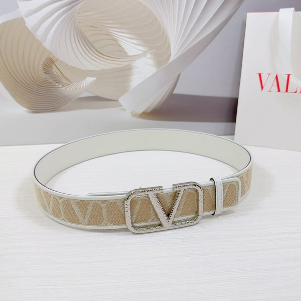 Ceinture iconographe Valenti Toilde 40mm Veau Blanc Beige Boucle martelée Argentée