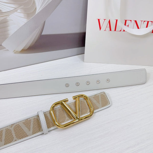 Valenti Toilde Iconographe Belt 40mm White Beige Calfskin Shiny Gold Buckle