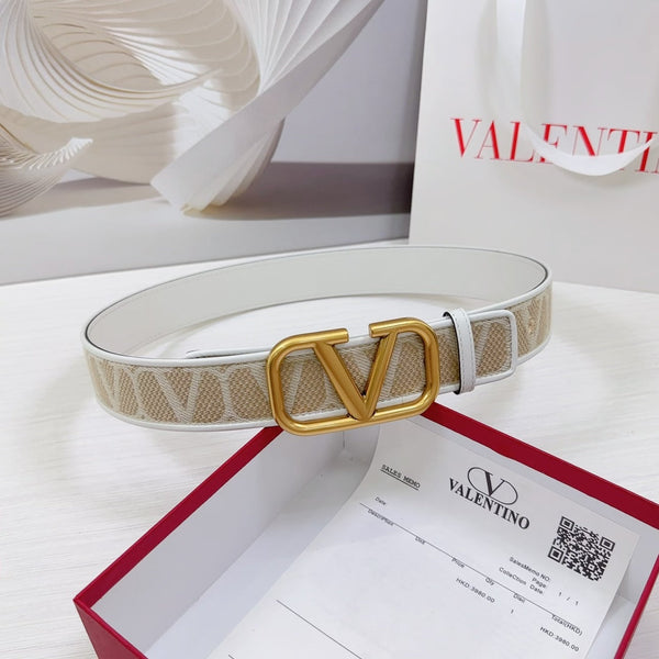 Valenti Toilde Iconographe Belt 40mm White Beige Calfskin Gold Buckle